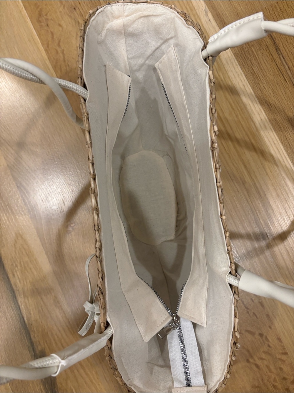 Braided Handle Straw Tote in Natural with White Accents - Picture 4 of 6